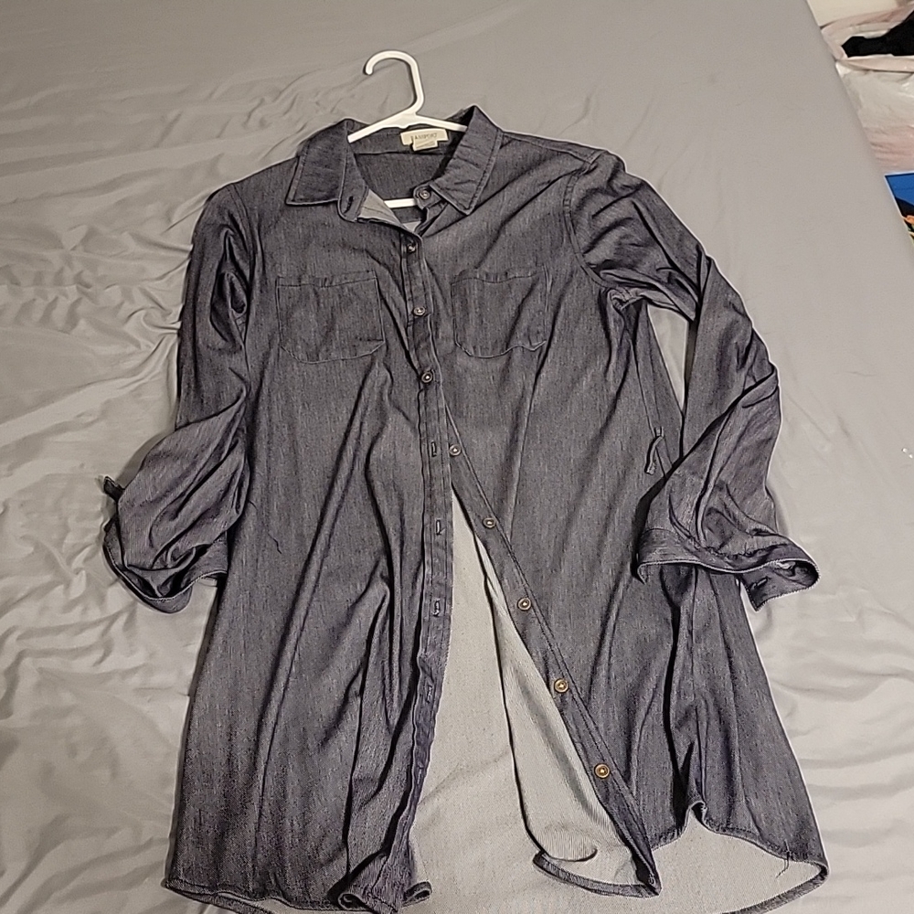 Large long sleeve vutton up mini dress
